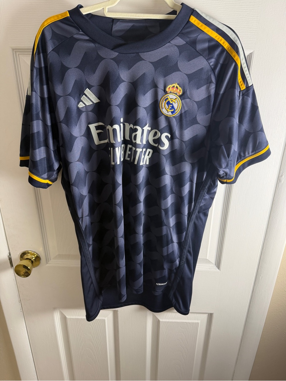 Real Madrid Adidas Navy and Yellow Away Soccer Jersey L